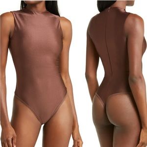 SKIMS Disco Mock Neck Sleeveless Thong Bodysuit Cocoa